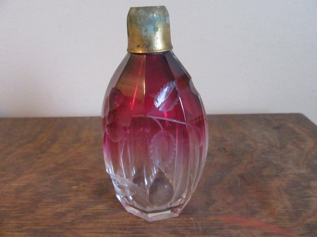 Antique Cranberry to Clear Crystal Perfume Bottle