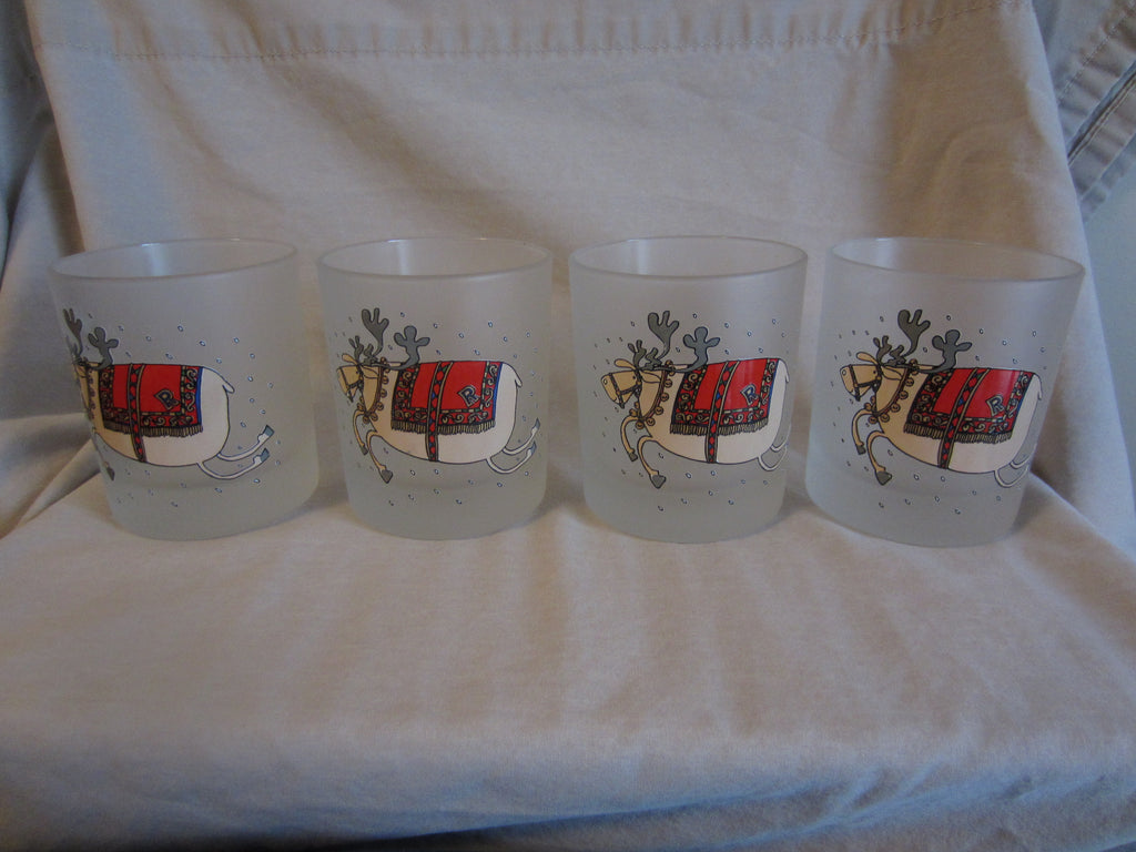 4 Reindeer Dartington Designs Frosted Christmas Low Ball Glasses