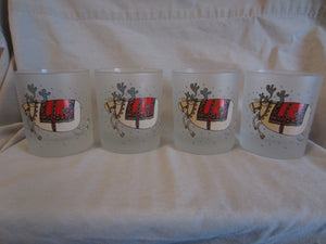 4 Reindeer Dartington Designs Frosted Christmas Low Ball Glasses