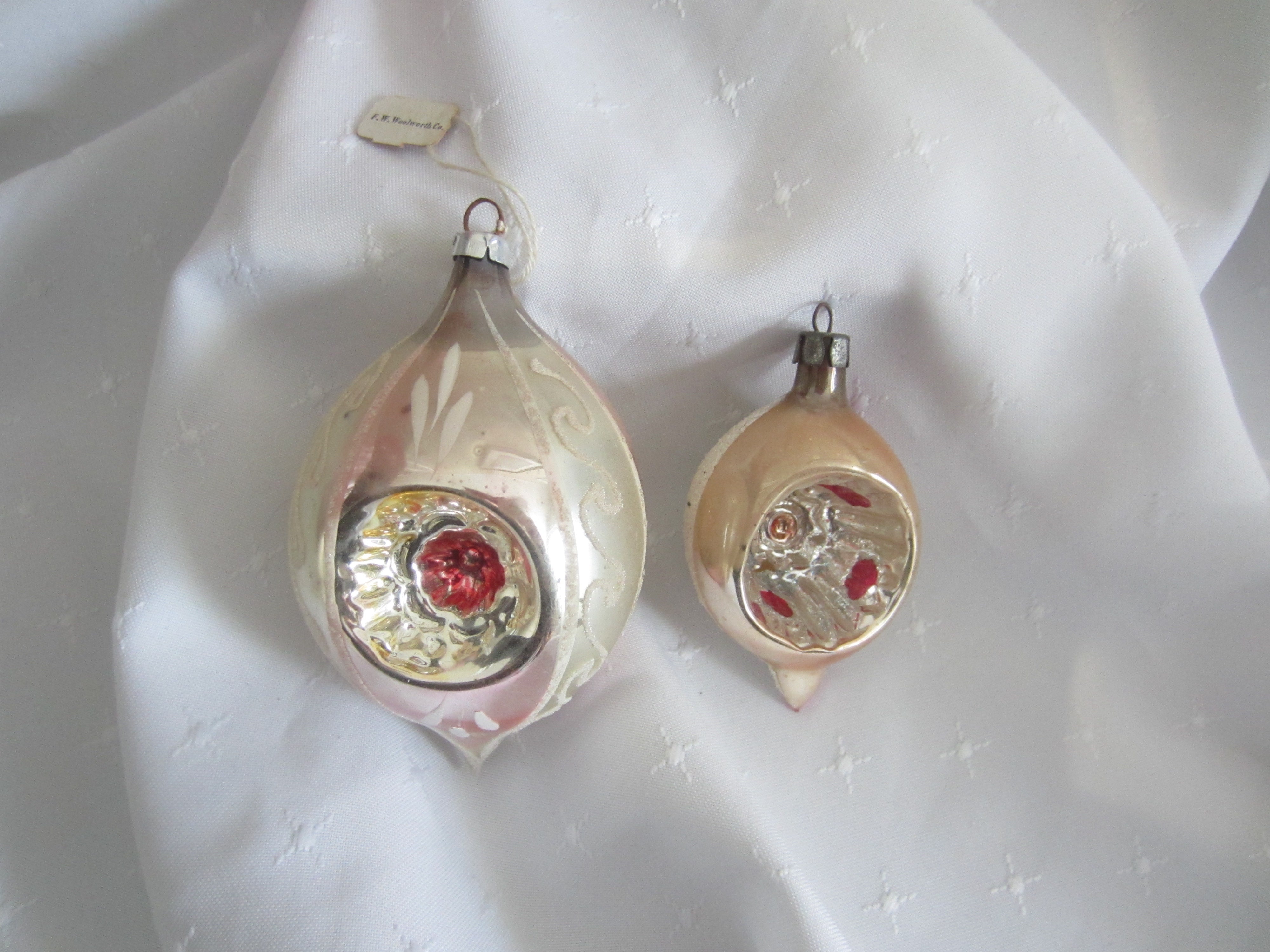 Vintage Glass Christmas Ornament Silver and Red