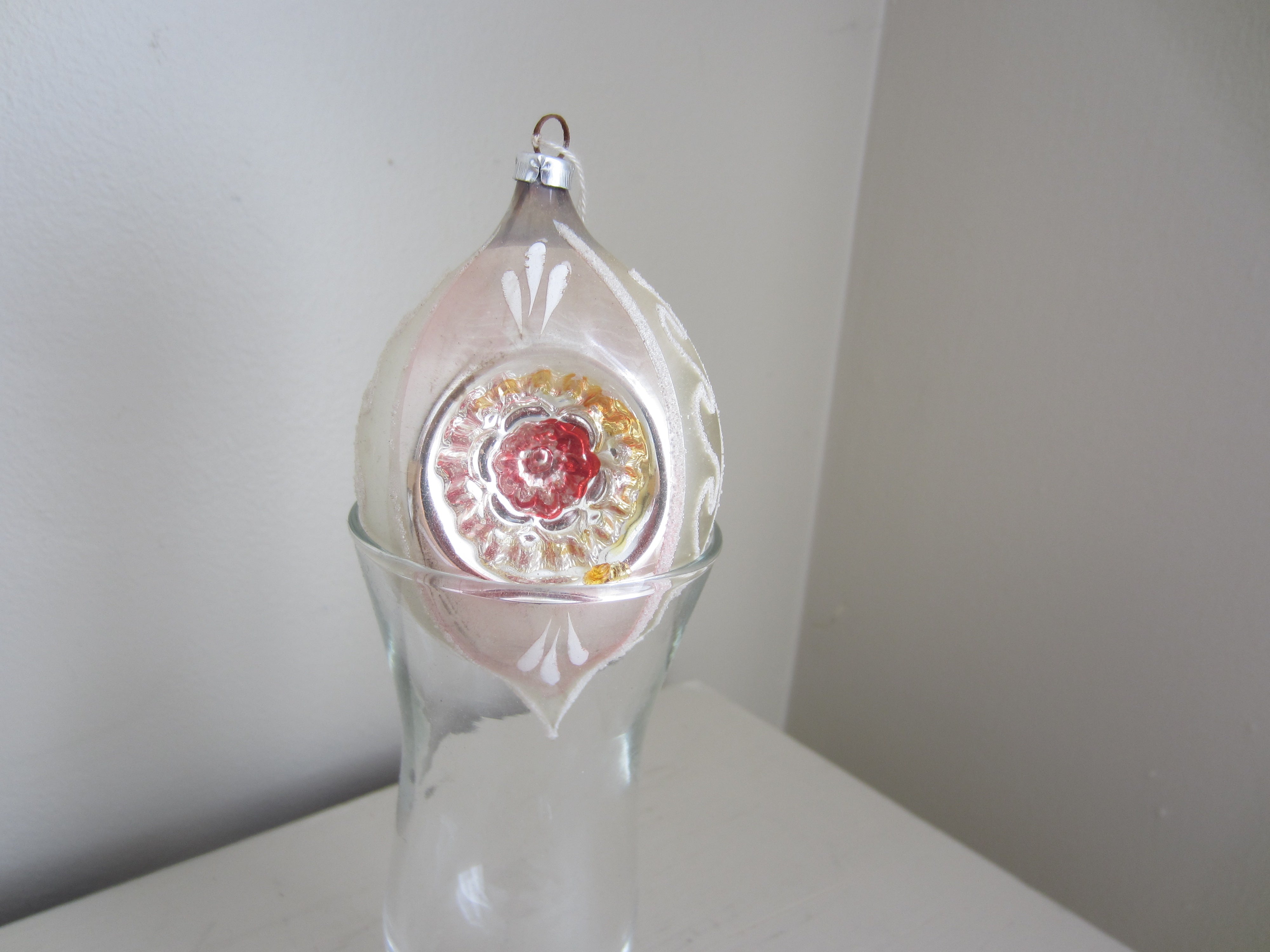 Vintage Glass Christmas Ornament Silver and Red